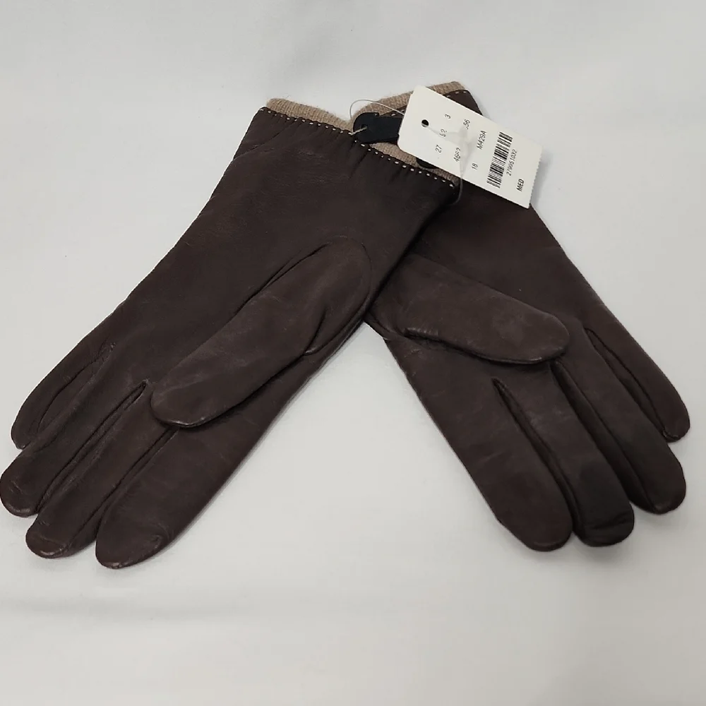 346 Brooks Brothers Dark Brown Leather Gloves With Cashmere Lining Size Medium